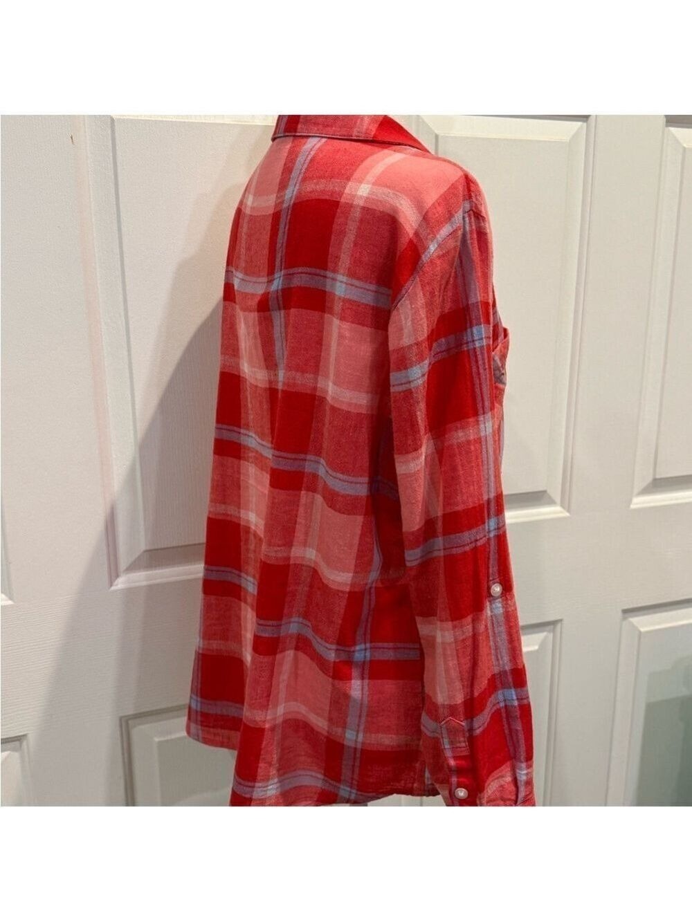 Sanctuary Plaid Button Down Shirt Linen Blend Lightweight Top Size Small - Picture 8 of 11
